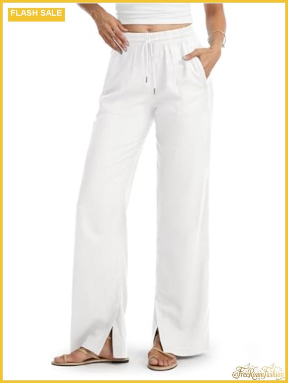 Linen Wide Leg Pants for Women Tall Inseam 32 34 36 Slit Pocket Lounge